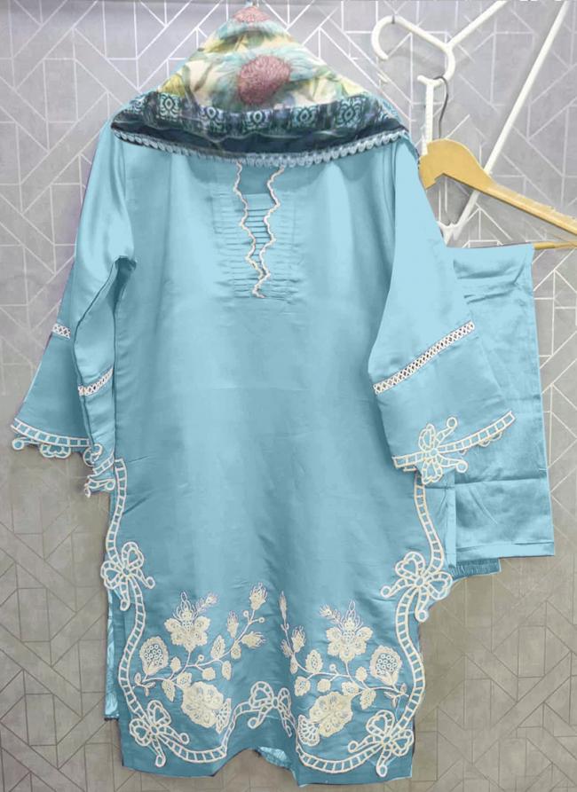 Georgette Sky Blue Eid Wear Printed Readymade Pakistani Suit